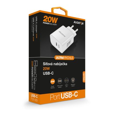 Rychlá nabíječka ALIGATOR PD 20W USB-C, bílá