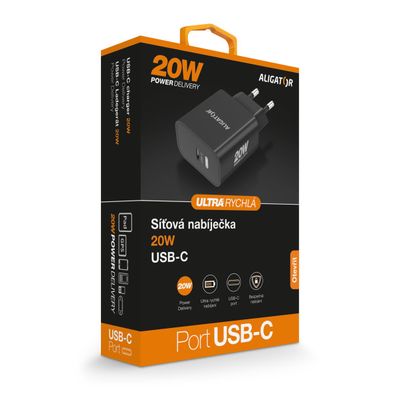 Rychlá nabíječka ALIGATOR PD 20W USB-C, černá