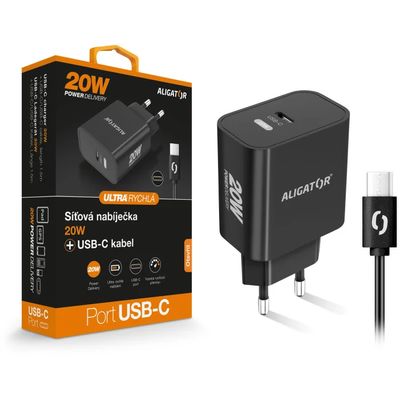 Rychlá nabíječka ALIGATOR PD 20W USB-C, USB-C/USB-C, černá