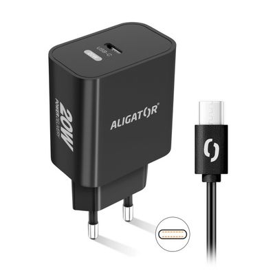 Rychlá nabíječka ALIGATOR PD 20W USB-C, USB-C/USB-C, černá