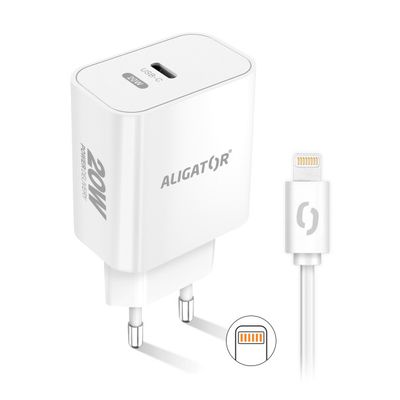 Rychlá nabíječka USB-C ALIGATOR PD 20W s kabelem USB-C/Lightning (iPhone), bílá