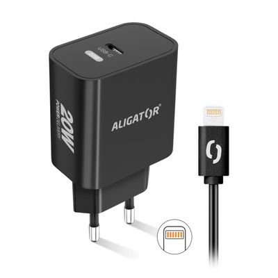 Rychlá nabíječka USB-C ALIGATOR PD 20W s kabelem USB-C/Lightning(iPhone), černá