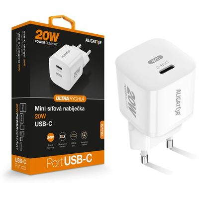 Rychlá nabíječka ALIGATOR Mini, PD 20W USB-C, bílá