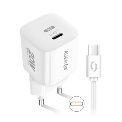 Rychlá nabíječka ALIGATOR Mini, PD 20W, USB-C/USB-C kabel, bílá