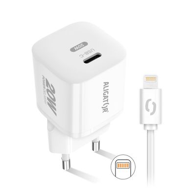 Rychlá nabíječka ALIGATOR Mini, PD 20W, USB-C/Lightning kabel, bílá