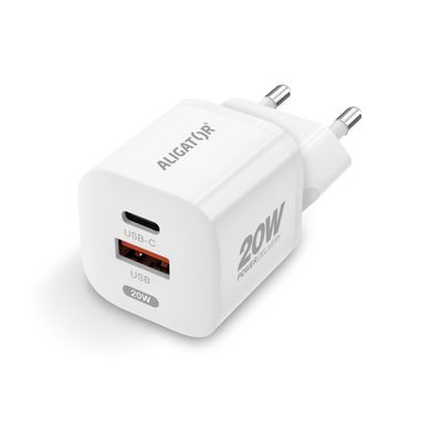 Rychlá nabíječka ALIGATOR Mini, PD 20W USB + USB-C, bílá
