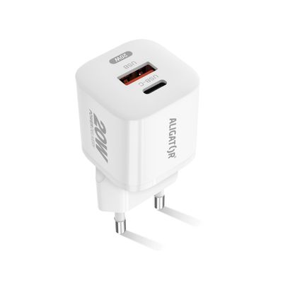 Rychlá nabíječka ALIGATOR Mini, PD 20W USB + USB-C, bílá