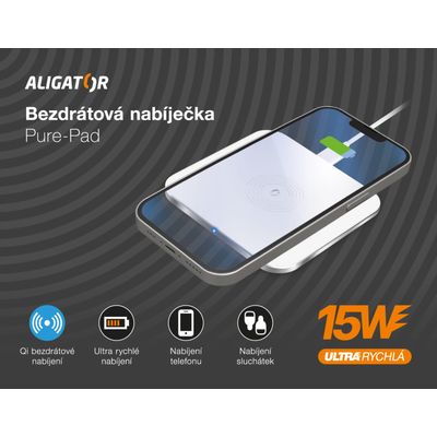 Bezdrátová nabíječka Aligator PREMIUM 15W, bílá