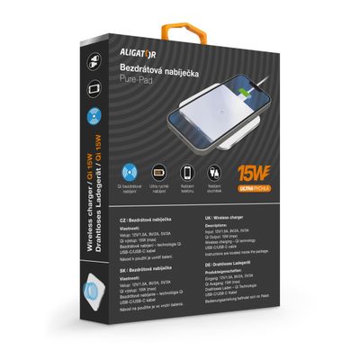Bezdrátová nabíječka Aligator PREMIUM 15W, bílá