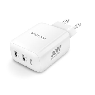 Rychlá nabíječka ALIGATOR, PD 40W, 2xUSB-C, USB-C/USB-C kabel, bílá