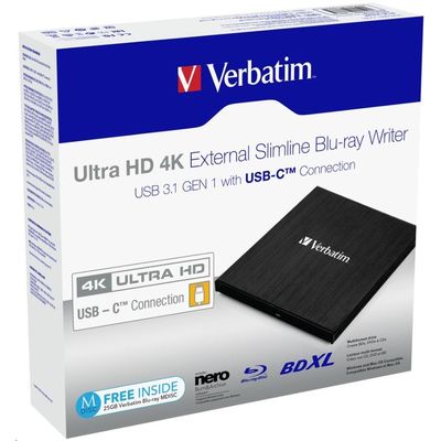 Verbatim Slimline Ultra HD 4K, externí Blu-ray vypalovačka, USB-C