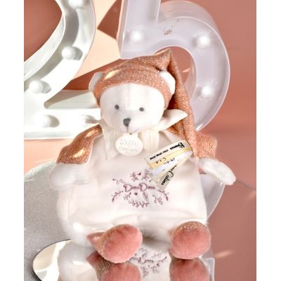 Doudou Dárková sada Plyšový muchláček medvídek s čepičkou růžový 25 cm