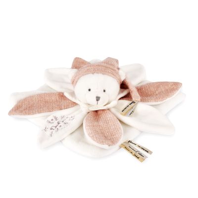 Doudou Dárková sada Plyšový muchláček medvídek s čepičkou 25 cm růžový