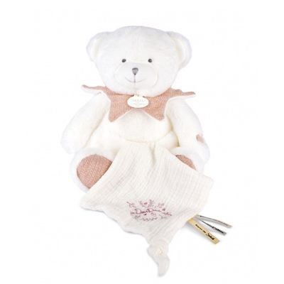 Doudou Dárková sada Plyšový medvídek s dečkou 30 cm růžový