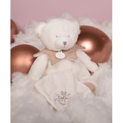 Doudou Dárková sada Plyšový medvídek s dečkou 30 cm růžový