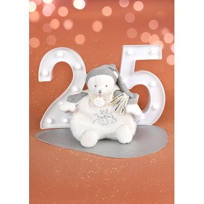 Doudou Dárková sada Plyšový muchláček medvídek s čepičkou šedý 25 cm
