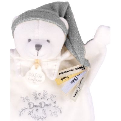 Doudou Dárková sada Plyšový muchláček medvídek s čepičkou šedý 25 cm