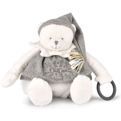 Doudou Dárková sada Plyšový lední medvídek s kroužkem 30 cm šedý