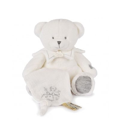Doudou Dárková sada Plyšový medvídek s dečkou 30 cm šedý