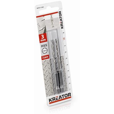 Kreator KRT011304 - 2 ks HSS Vrtáků do kovu HEX 3.0 x 82 mm