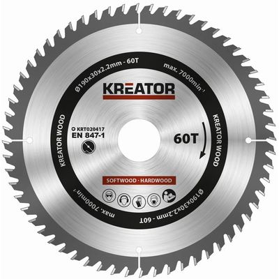 Kreator KRT020417 - Pilový kotouč na dřevo 190mm, 60T
