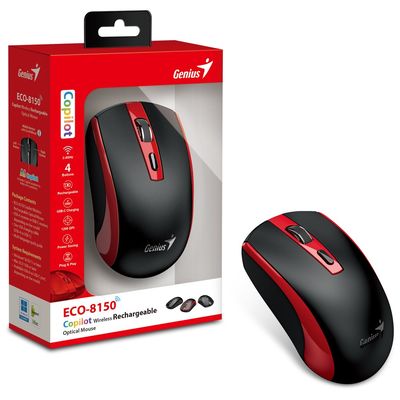GENIUS ECO-8150 Red/ 1200 dpi/ bezdrátová/ dobíjecí/ Copilot/ 4tlačítková/ černočervená