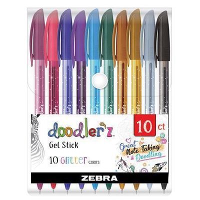 Sada gelových per Doodlerz Glitter, 10 třpytivých barev, 0,33 mm, ZEBRA 02619