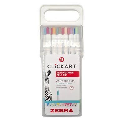 Fixy Clickkart, 12 barev, 0,6 mm, stiskací mechanismus, ZEBRA 2718