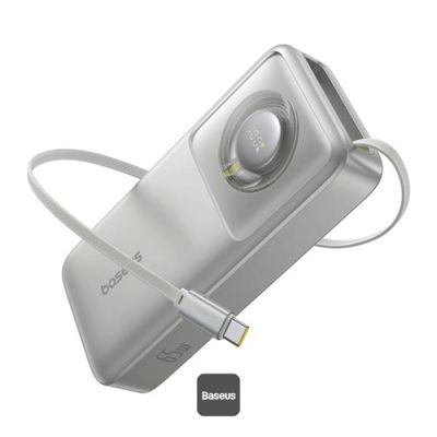 Powerbanka Baseus Free2Pull 20000mAh, 65W, s kabelem USB-C bílá