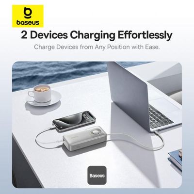 Powerbanka Baseus Free2Pull 20000mAh, 65W, s kabelem USB-C bílá