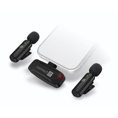 CONNECT IT Wireless Lavalier mikrofon USB-C (2 ks + receiver) set ČERNÝ