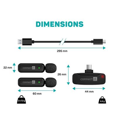 CONNECT IT Wireless Lavalier mikrofon USB-C (2 ks + receiver) set ČERNÝ