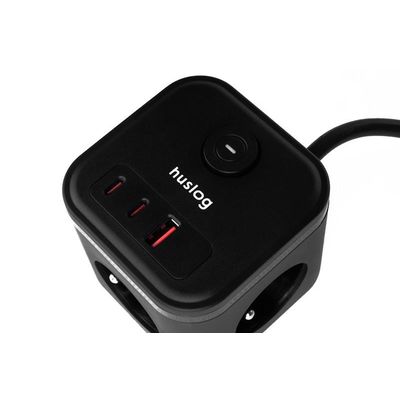 Nabíjecí stanice Huslog 20W 3xzásuvka, 2xUSB-C, 1xUSB černá