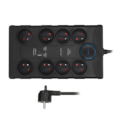 Solight přepěťová ochrana, 8z, USB A+C, 2m, černá