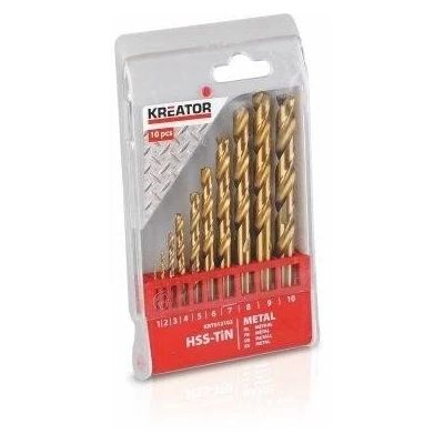 Kreator KRT012102 - 10 ks HSS Vrtáků do kovu TIN SET 1-10 mm