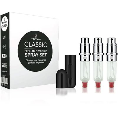 Travalo Classic HD dárková sada Black (plnitelný rozprašovač parfémů 3 x 5 ml + pouzdro)