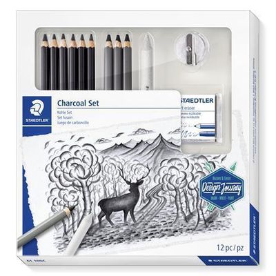 STAEDTLER Uhlíkové tužky Design Journey Lumograph, sada s pryží, ořezávátkem, grafit. Tužkami