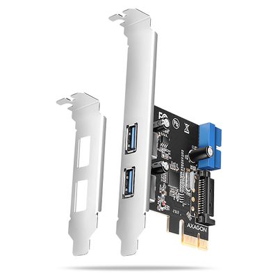 AXAGON PCEU-232RS, PCIe řadič, 2+2x USB 5Gbps port, SATA napájení, SP & LP - rozbalené / použité