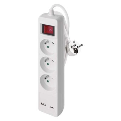 Emos prodlužovací kabel 2 m / 3 zásuvky / s vypínačem / bílý / 1×USB-A + 1×USB-C / 1,5 mm2