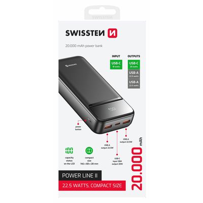 SWISSTEN POWER BANK 20000 mAh POWER LINE II ČERNÁ