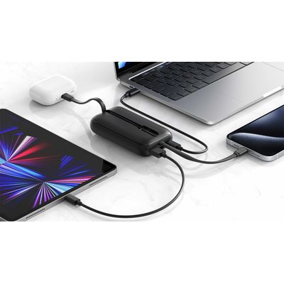 SWISSTEN POWER BANK VOLTBOX 35W 10000 mAh S INTEGROVANÝMI KABELY USB-C A LIGHTNING ČERNÁ