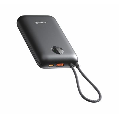 SWISSTEN POWER BANK VOLTBOX 35W 20000 mAh S INTEGROVANÝMI KABELY USB-C A LIGHTNING ČERNÁ