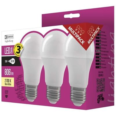 LED žárovka Classic A60 9W E27 teplá bílá - 3Ks v balení