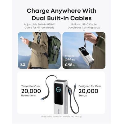 Powerbanka Anker 25000mAh, 165W s kabelem USB-C stříbrná