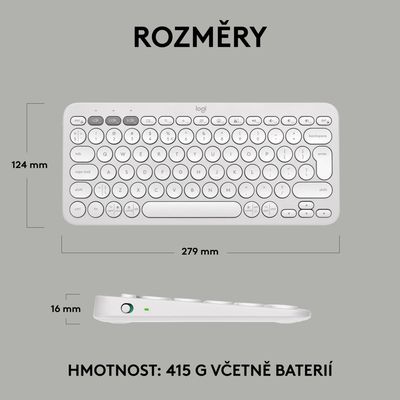 Logitech Pebble Keys 2 K380s, US, bezdrátová klávesnice, bílá
