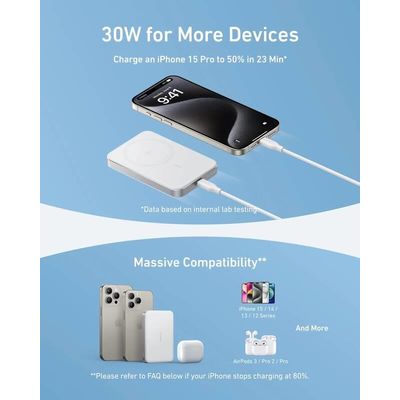 Bezdrátová powerbanka Anker MagGo 10000mAh, 30W bílá - rozbalené / použité