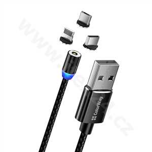 ColorWay nabíjecí kabel 3v1 USB - Lightning, microUSB a USB-C 1m, magnetický