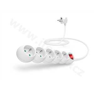 Connect IT prodlužovací kabel 230 V, 5 zásuvek, 2m, s vypínačem (bílý)