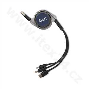 Kabel Geti GCU 01 USB 3v1 černý samonavíjecí