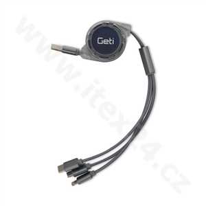 Kabel Geti GCU 04 USB 3v1 stříbrný samonavíjecí